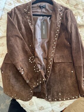 DRIFTWOOD Brown Suede Studded Blazer Jacket